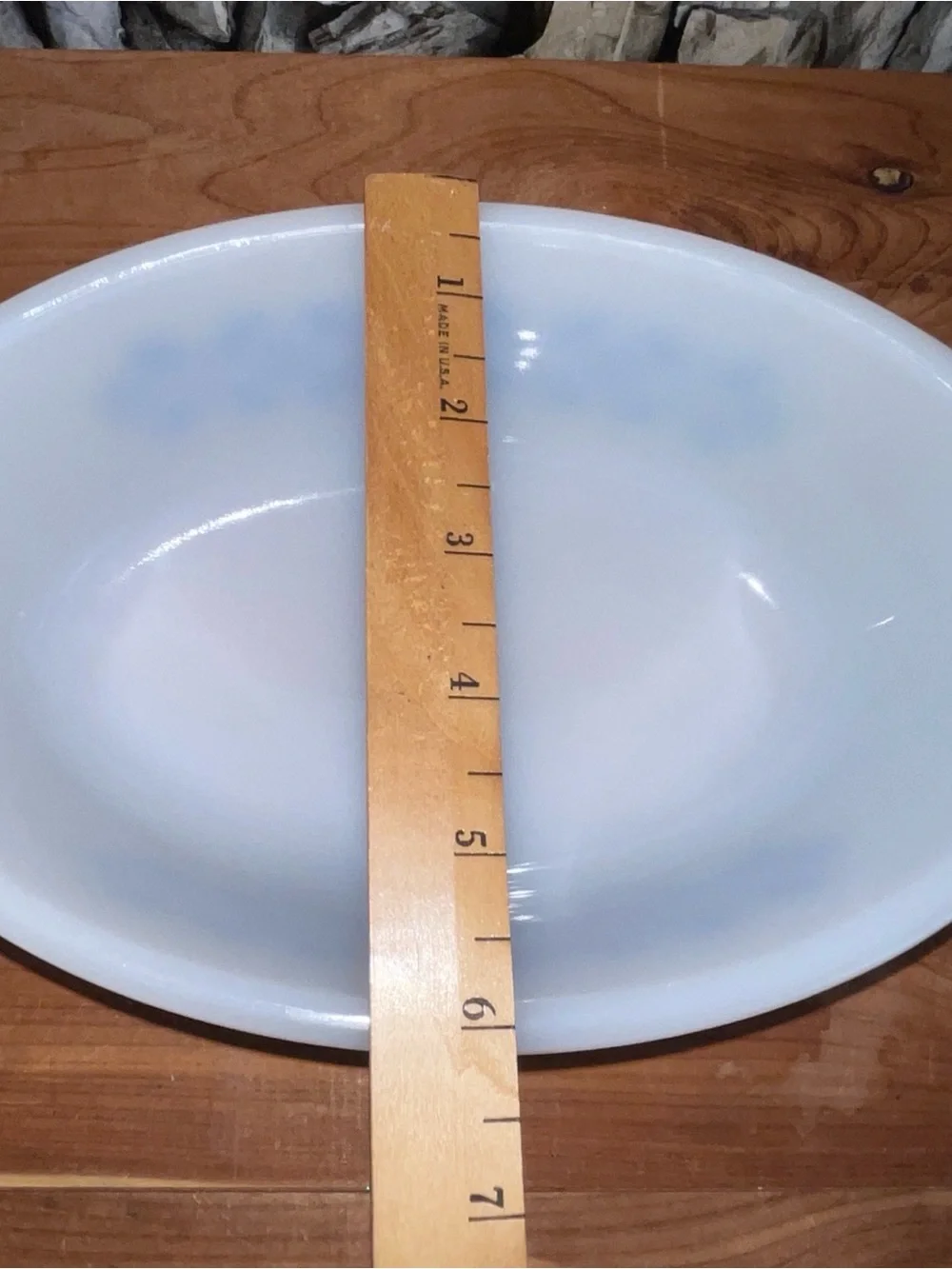White and Blue Vintage Glasbake Oval Serving Casserole Dish. white milk glass